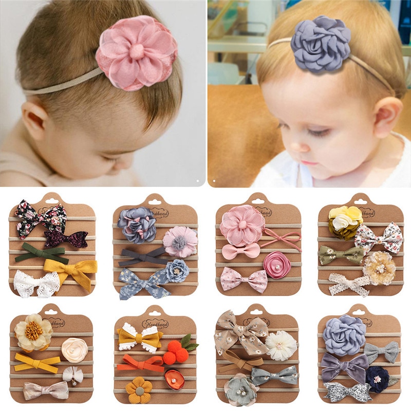 5pc Baby Headband Kid Girls Nylon Elastic Hairbands Infant Nylon Headband