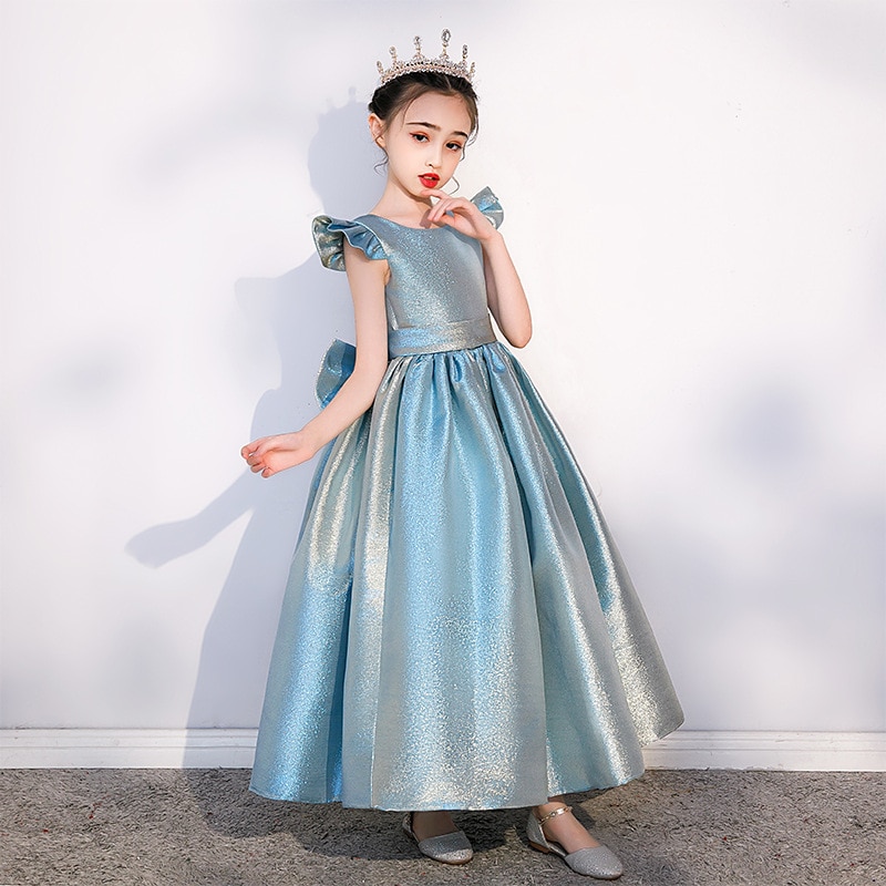 2023 Kids Prom Elegant Dresses Girls Bridesmaid Luxury Ball Gowns Big Bow Clothing Teenagers Evening Party Formal Dress Vestidos