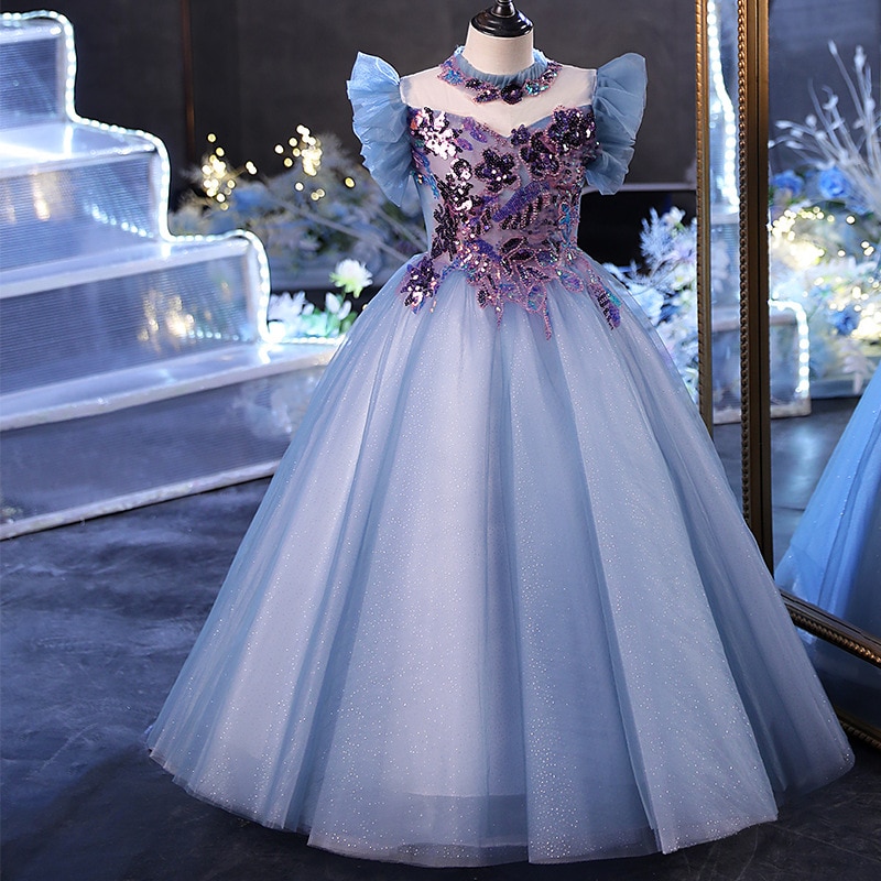 2023 Flower Girl Fashion Wedding Tulle Dresses For Girls Prom Princess Dress Children Hand Embroidery Gown Kids Party Vestidos