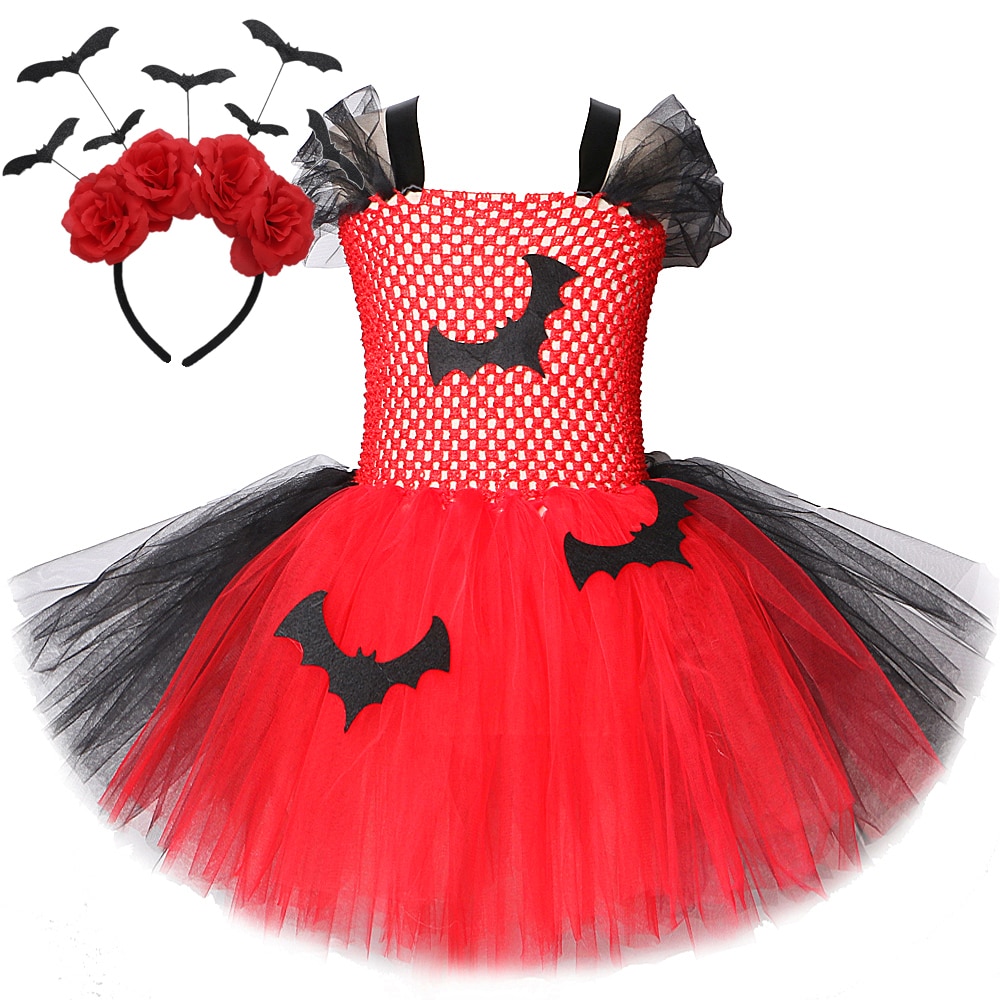 Vampire Bat Halloween Costume for Girls Carnival Party Witch Cosplay Dresses for Kids Scary Tutu Outfit Children Holiday Clothes