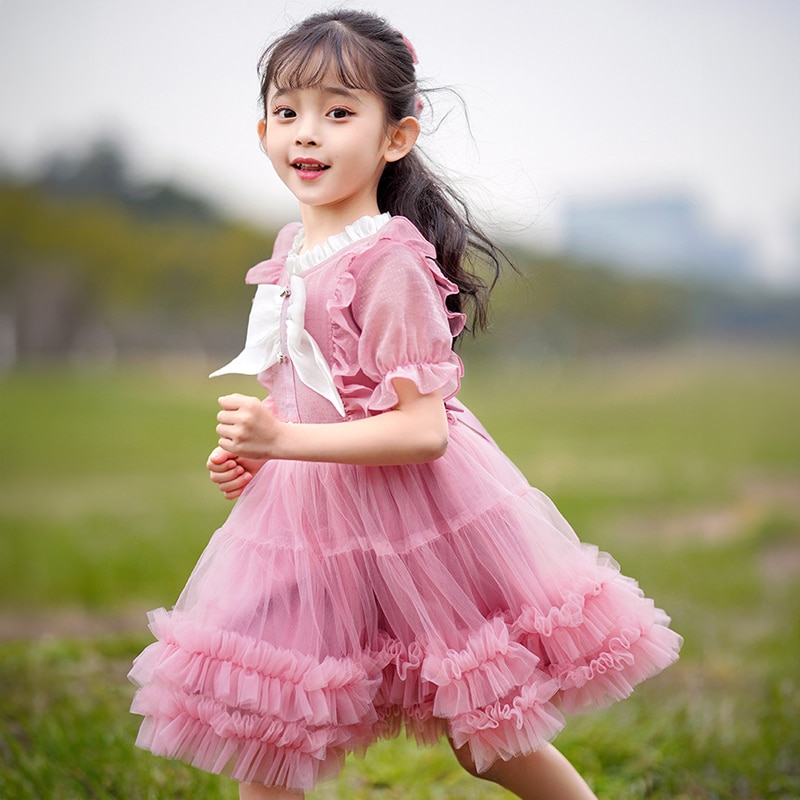 Champagne Elegant Wedding Party Dress for Toddler Girls Kids Cute Princess Short Evening Gowns Children Luxury Pageant Dresses