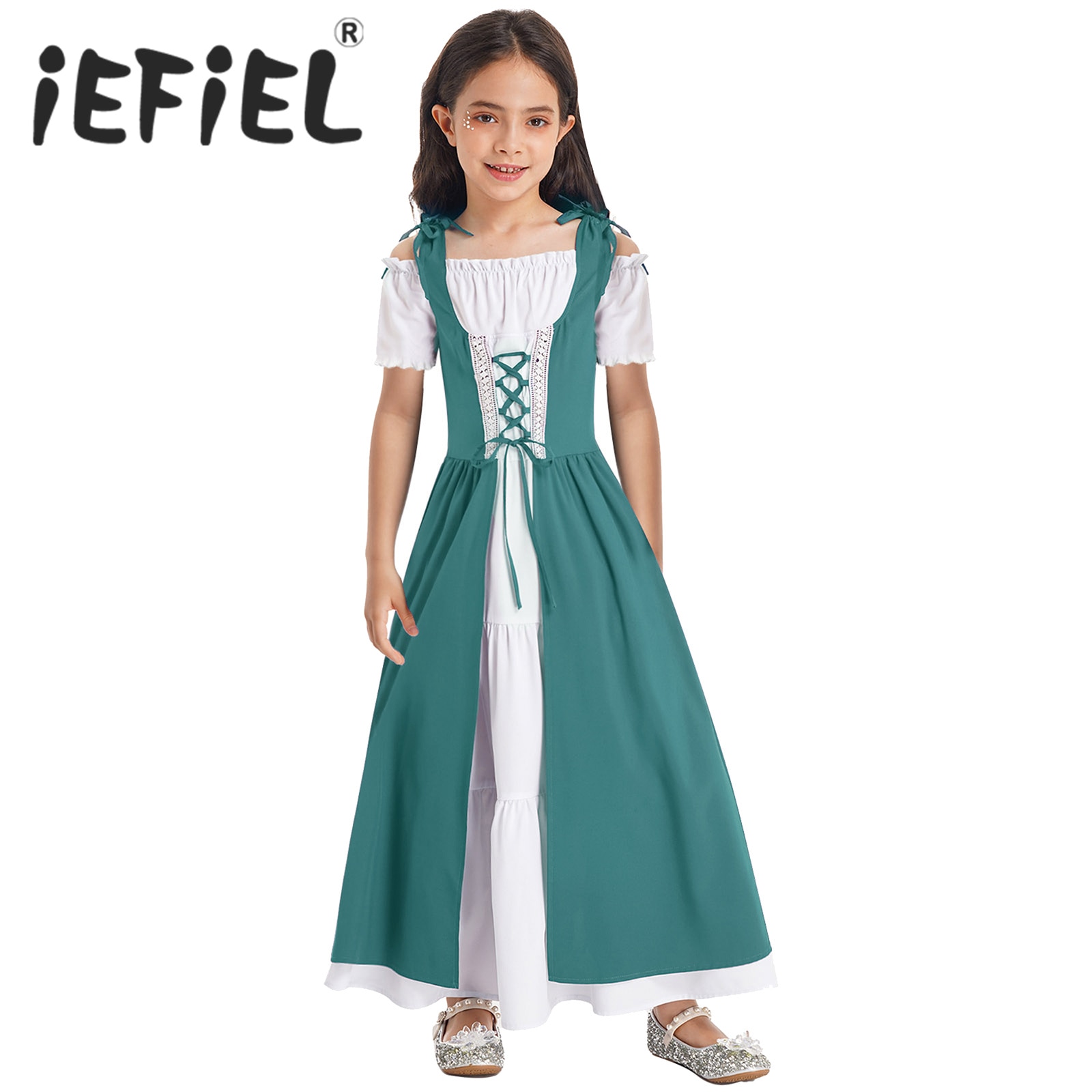 iEFiEL Kids Girls Renaissance Costume Halloween Medieval Cosplay Festive Party Dress Children's Dirndl Roleplay Dress Up Cl
