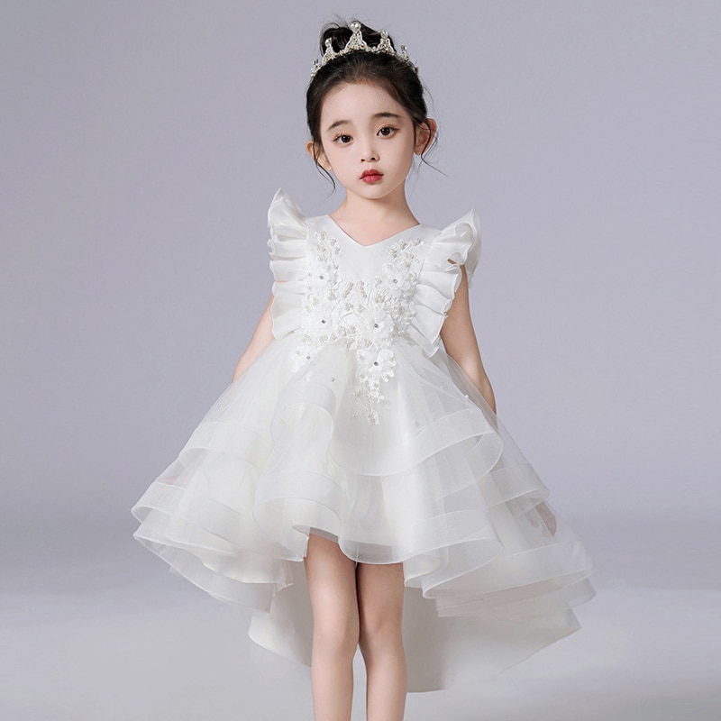 Kids Luxury Birthday Party Dress for Flower Girl Wedding Princess Pink Blue White Tulle Short Evening Gown Child Pageant Dresses