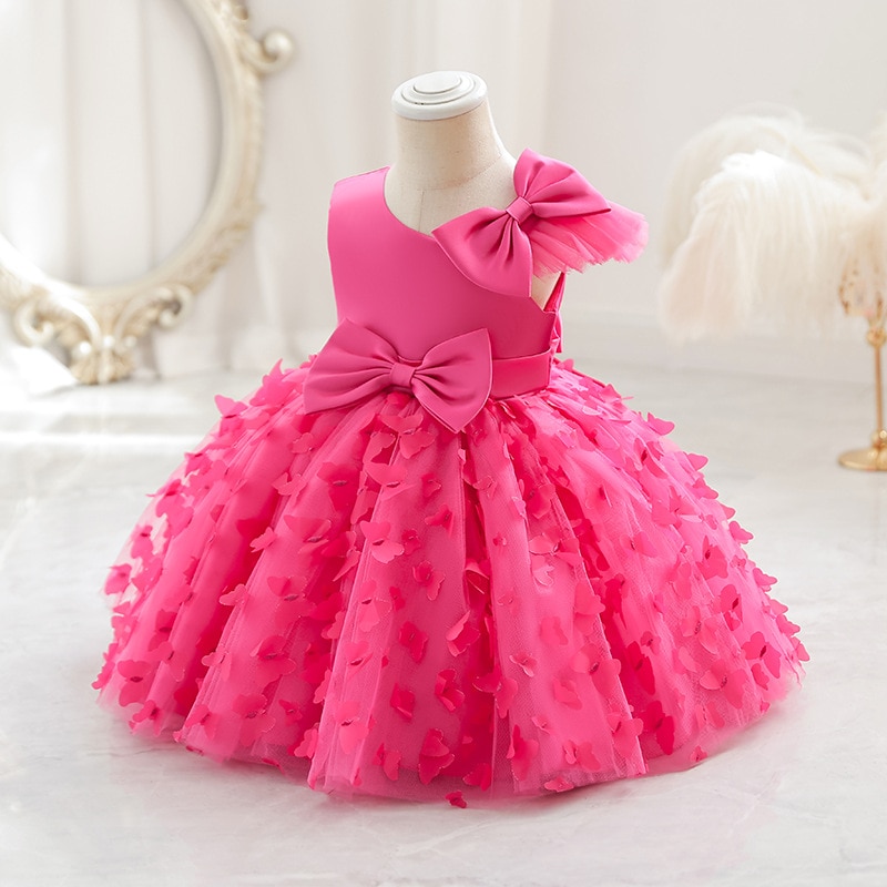 Fashion Baby Girl Flying Sleeves Princess Dress Butterfly TUTU Infant Child Bow Puffy Vestido Birthday Party Baby Clothes 1-8Y