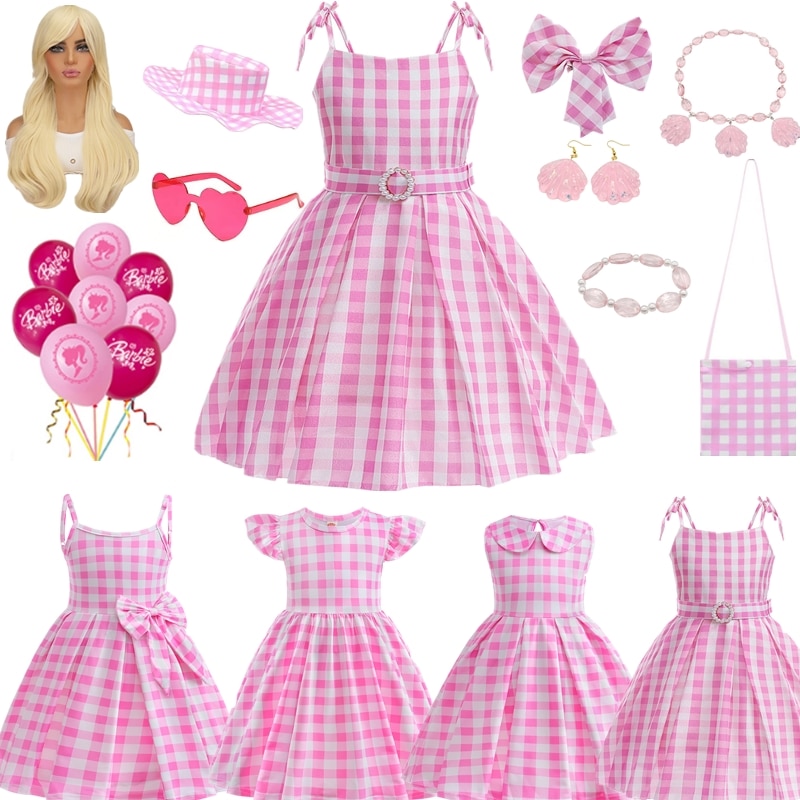2023 New Movie Costume Cosplay Dress for Girls Kid Pink Princess Dress up Beach Halloween Party Costume Children's Clothes