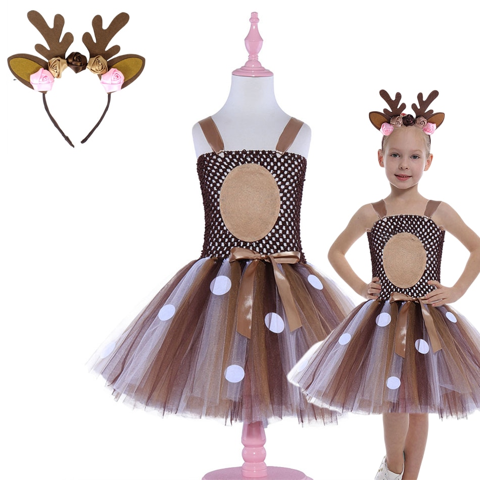 Tutu dress for girl Cute Deer Cosplay Vestido New Halloween Carnival Costume Children Fantasia Outfit Party Clothes 2-12Years
