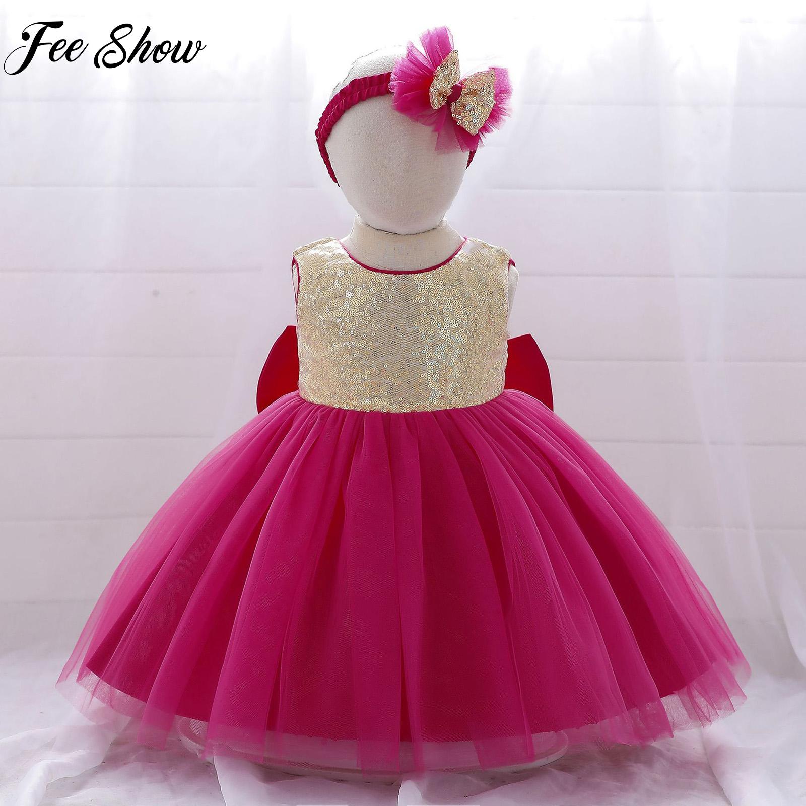 Toddler Baby Girl Dress Big Bow Baptism Dress for Girls First Year Birthday Party Wedding Dress Baby Clothes Tutu Fluffy Gown