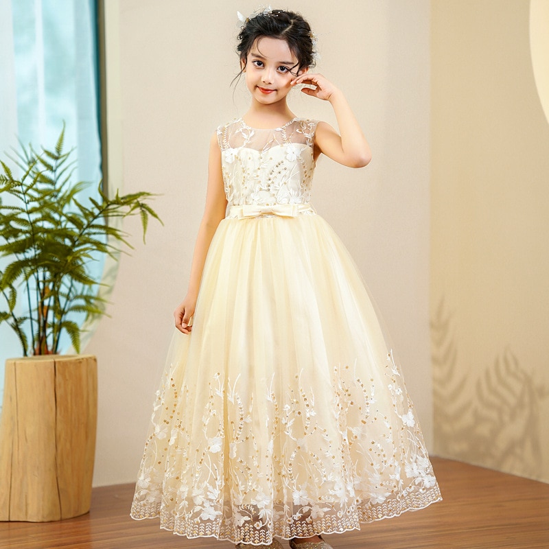 Flower Girl White Lace Dresses for Weddings Bridesmaid Tulle Long Evening Gowns Champagne Light Purple Child Pageant Party Dress