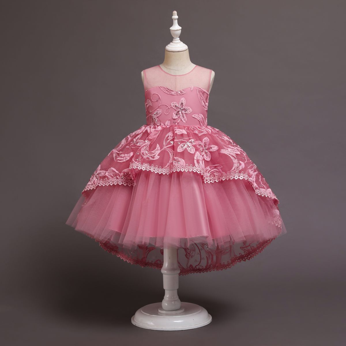 Girls' New Pengpeng Birthday Dinner Princess Embroidery Dress Performance Trail Dress Children Elegant Bow Dress For 3-8Y