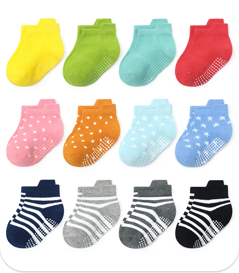 6 Pairs/lot Non Slip Toddler Socks Infant Baby Kids Grip Socks for Boy Girls Anti Skid Ankle Socks for 0-7 Year Children