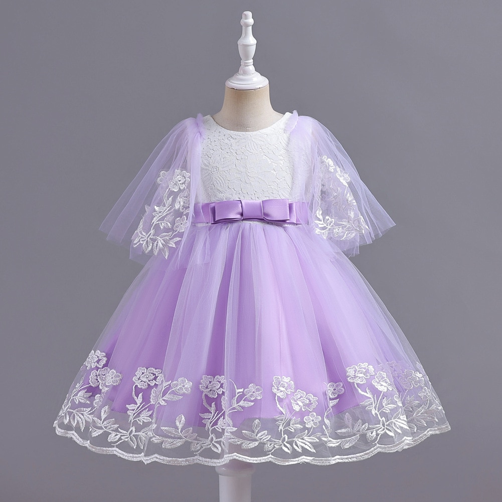 Flower Girl's Wedding Birthday Party Dresses Women Luxury Elegant Prom Lilac Princess From 3 to 12 Years Girly Children Clo