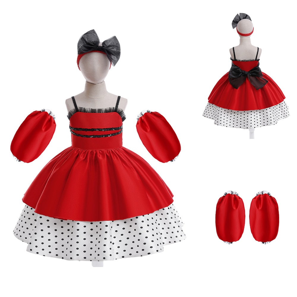 Fancy Red Halloween Costume For Girls Children Elegant Clothes Kids Bow Princess Cosplay Dress Girl Carnival Party Dresses