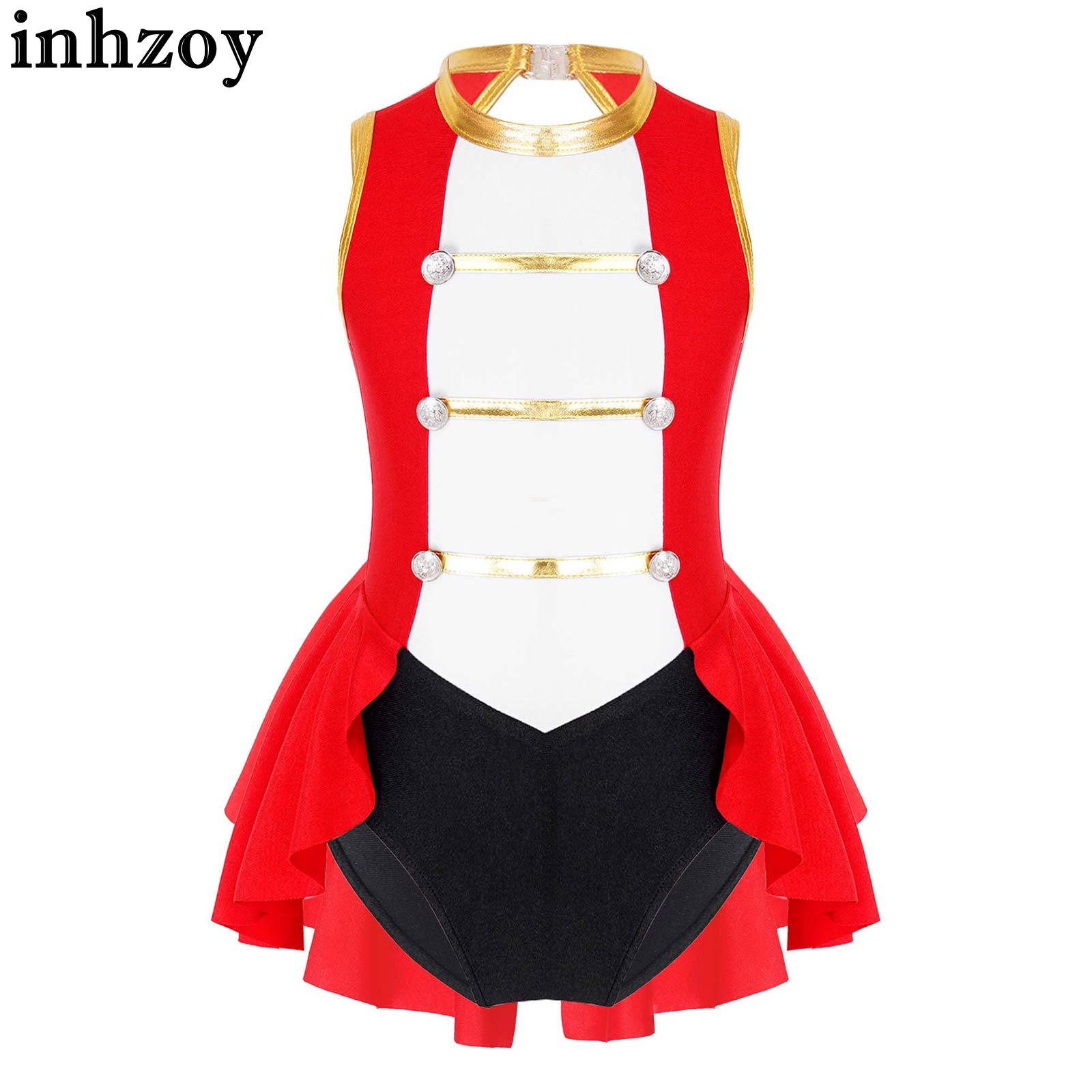 Kids Girls Circus Ringmaster Cosplay Costume Halloween Carnival Party Bodysuit Sleeveless Color Contrast Vintage Jumpsuit