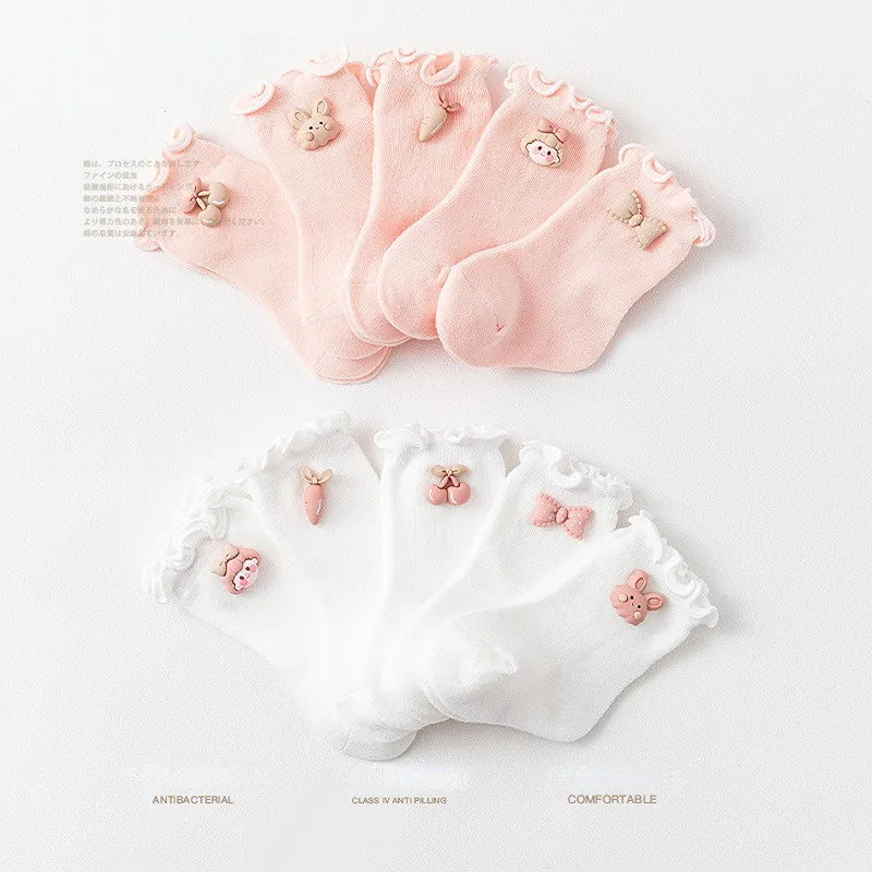 Korean Pink White Princess Ruffle Socks Kawaii Cartoon Middle Tube Loose Socks Newborn Infant Toddler Baby Socks 1-3years Old