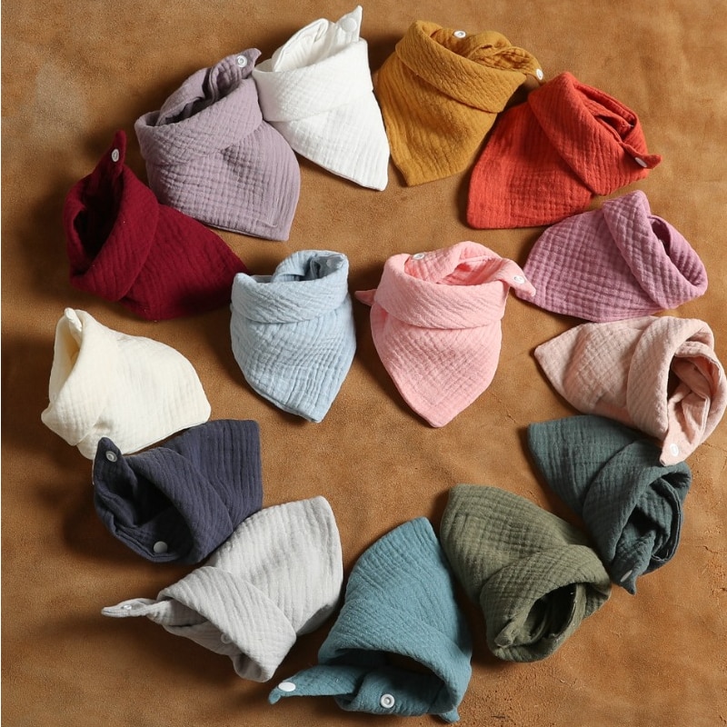 Baby Bibs Bandana Muslin Drooling Bib for Infant 0-1Year Cotton Baby Teething Soothe Towel Solid Color Absorbent Feeding Bib