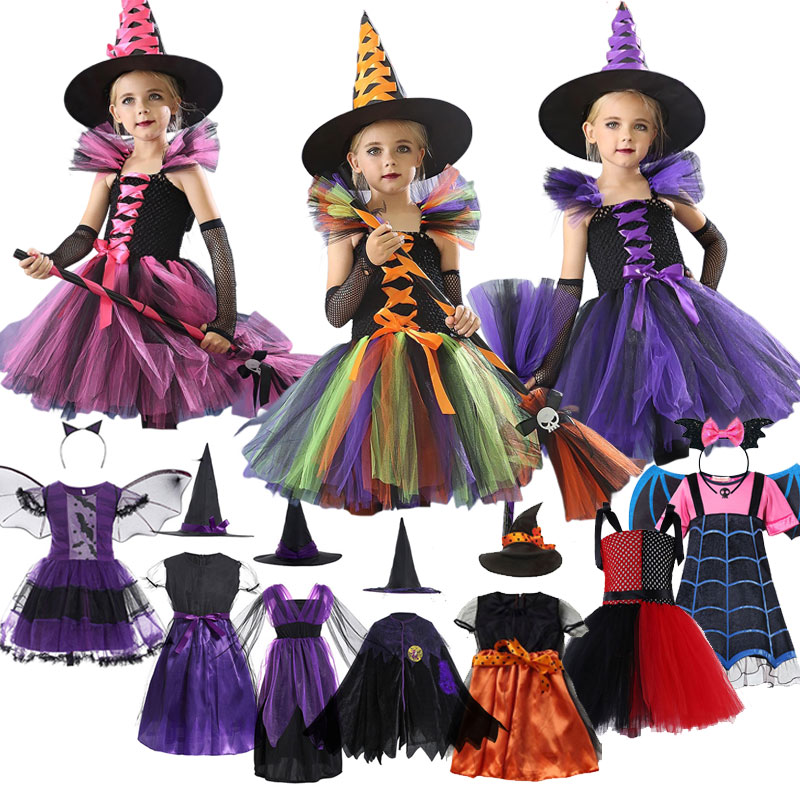 Girls Fancy Pumpkin Halloween Dress Kids Cosplay Witch Vampires Clowns Costume Festival Party Ball Gown Children Princess Dress