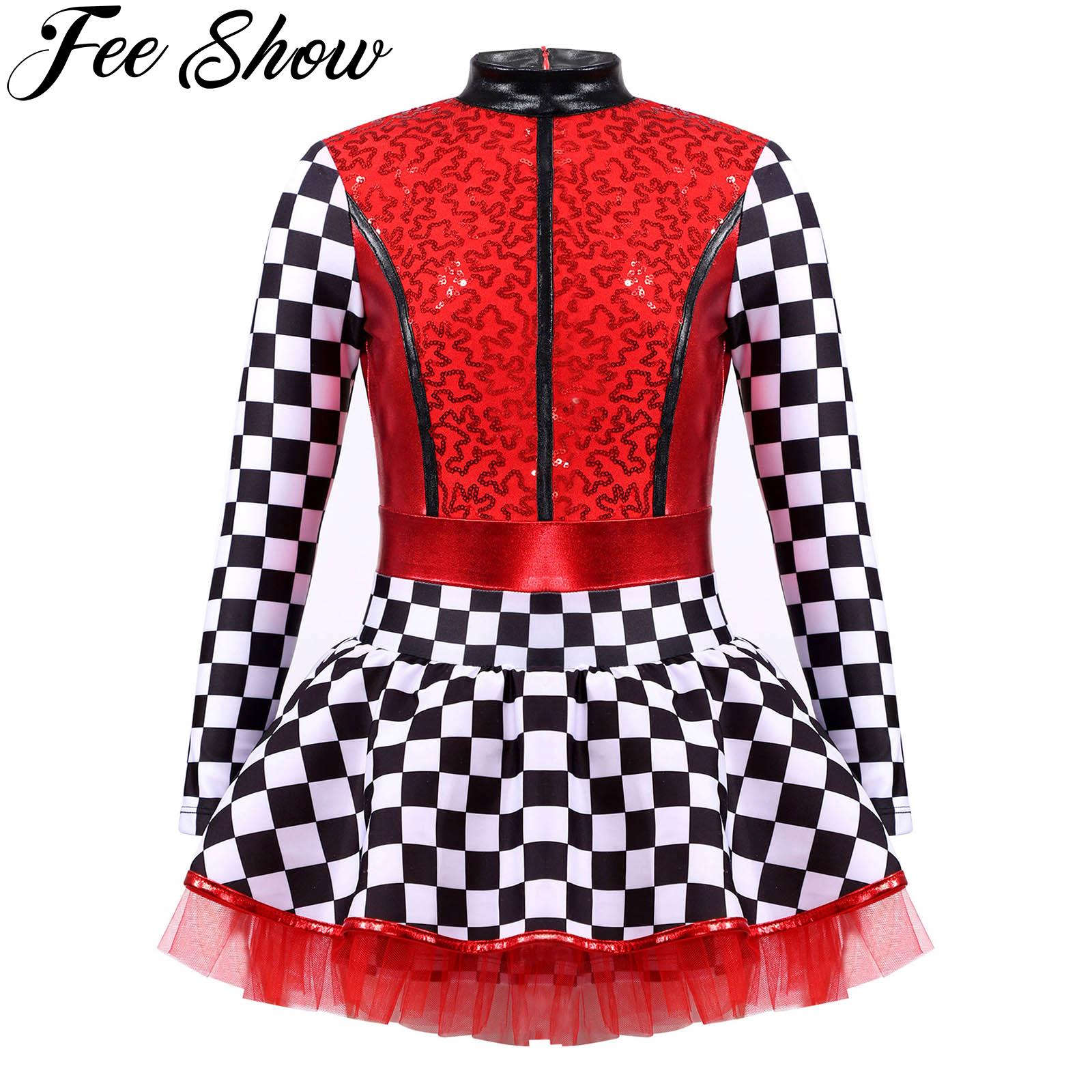 Kids Girls Race Car Driver Costume Halloween Queen Racer Dance Stage Performance Tutu Dress Themed Party Pole Play Dress Up