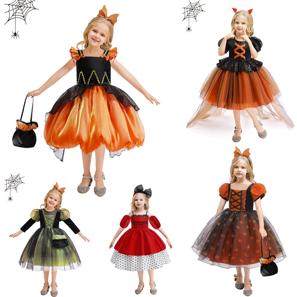 Children's Halloween Costume Girl cosplay Makeup Ball Performance Mesh Princess Dress Little Witch Performance Dress