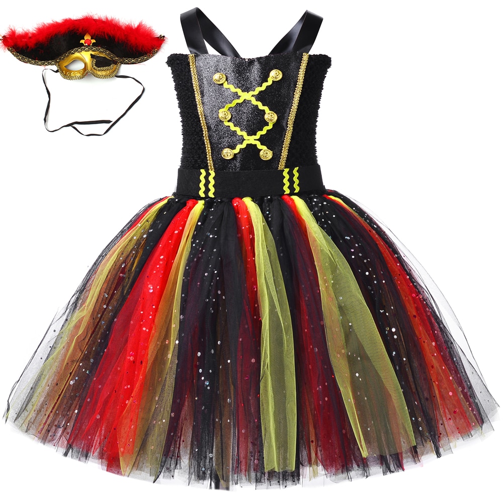 Halloween Pirate Costume for Kids Masquerade Carnival Party Clothes Sparkly Baby Girls Fancy Pirates Captain Tutu Dress Vestido