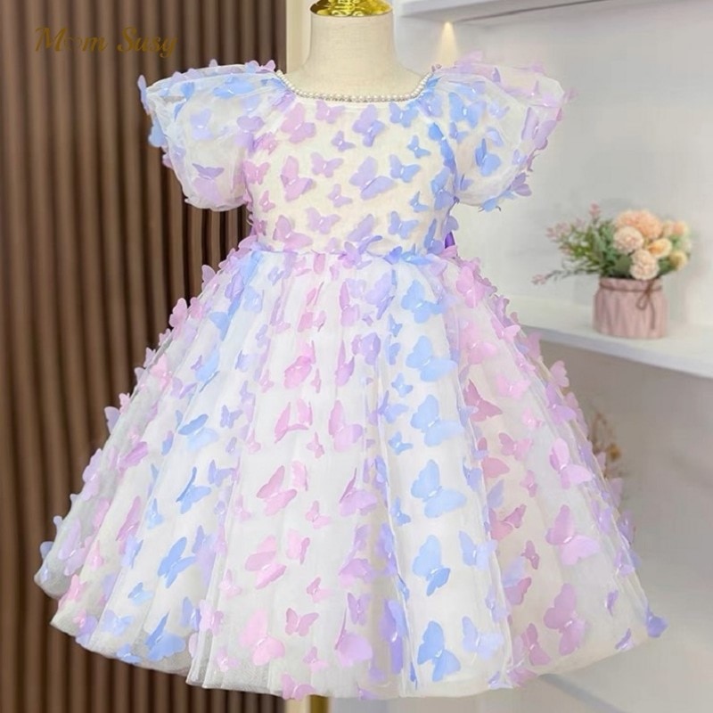Baby Girl Princess Butterfly Lace Tutu Dress Infant Toddler Tulle Vestido Pearl Neck Party Birthday Pageant Baby Clothes 1-12Y