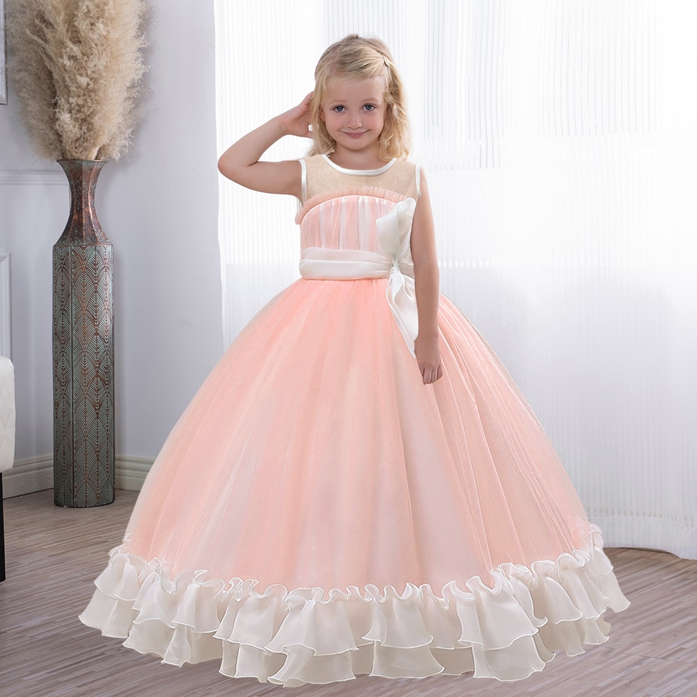 Pageant Formal Evening Dress For Girls First Communion Party Dresses Puffy Tulle Kids Girl Princess Bridesmaid Wedding Ball Gown