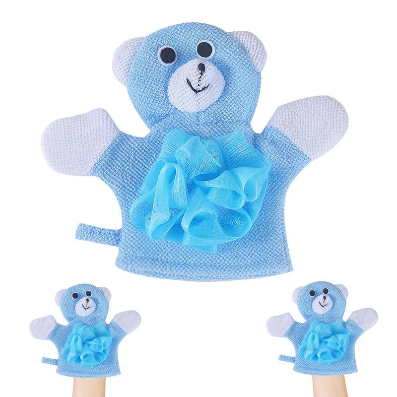 Baby Bath Gloves Cute Animal Puppet Bath Gloves Loofah Colorful Compound Cotton Towel Gentle Soft Scrub For Toddler Newborn Kid