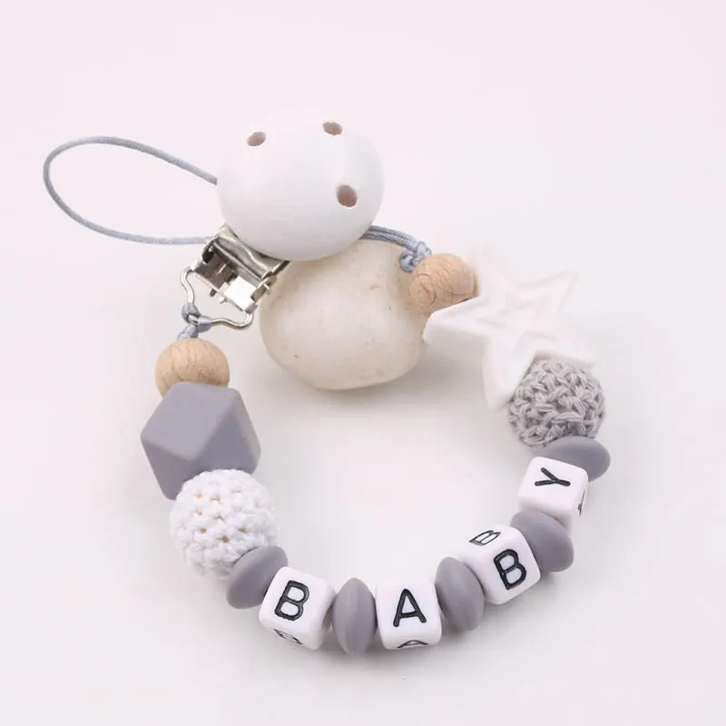 Personalized Name Baby Anti-drop Chain DIY Handmade Silicone Pacifier Chains Five Star Baby Teether Teething Chain