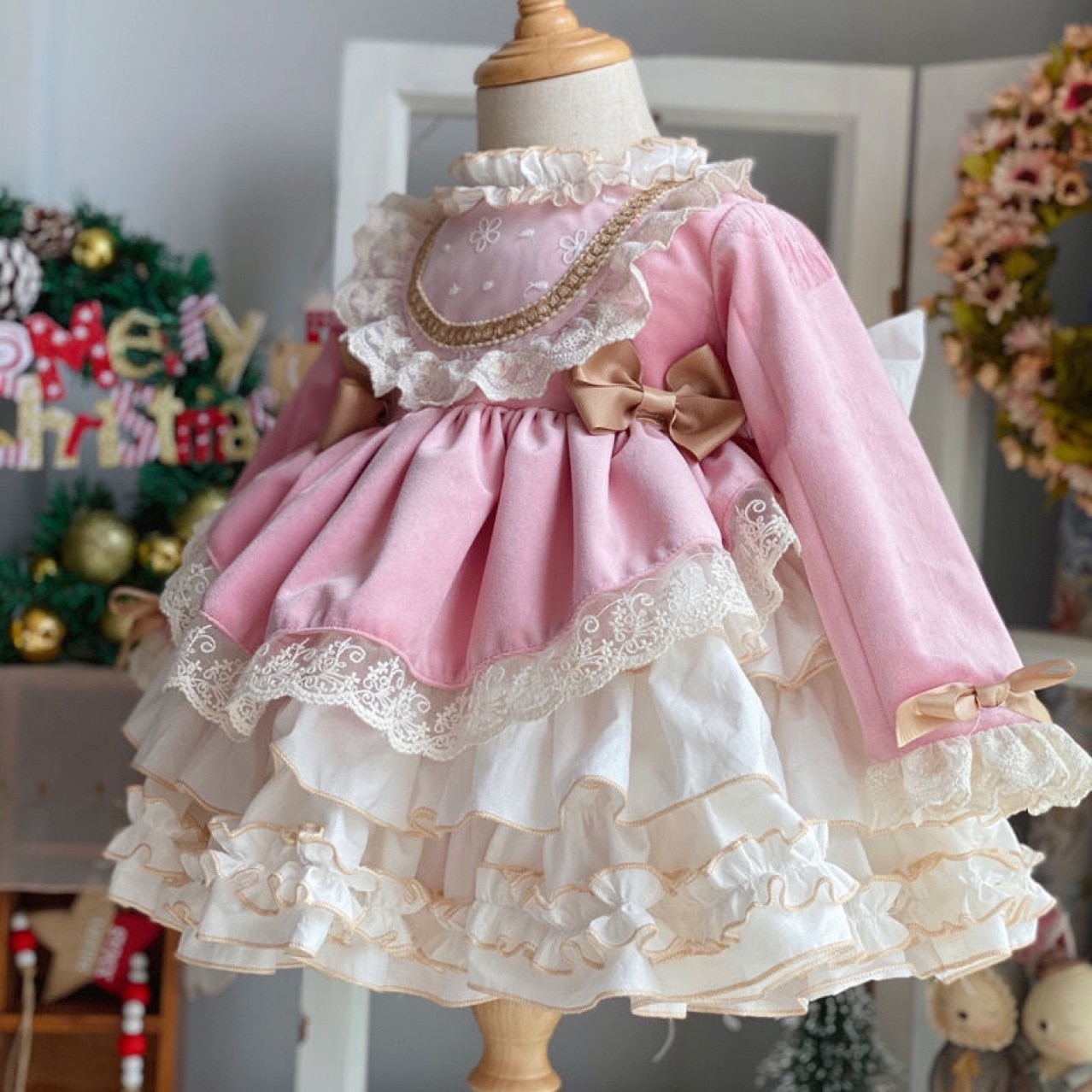 Elegant dress for girl Palace style dress Long Sleeve Children Dress Lolita Style Baby girls dresses Above Knee, Mini for baby