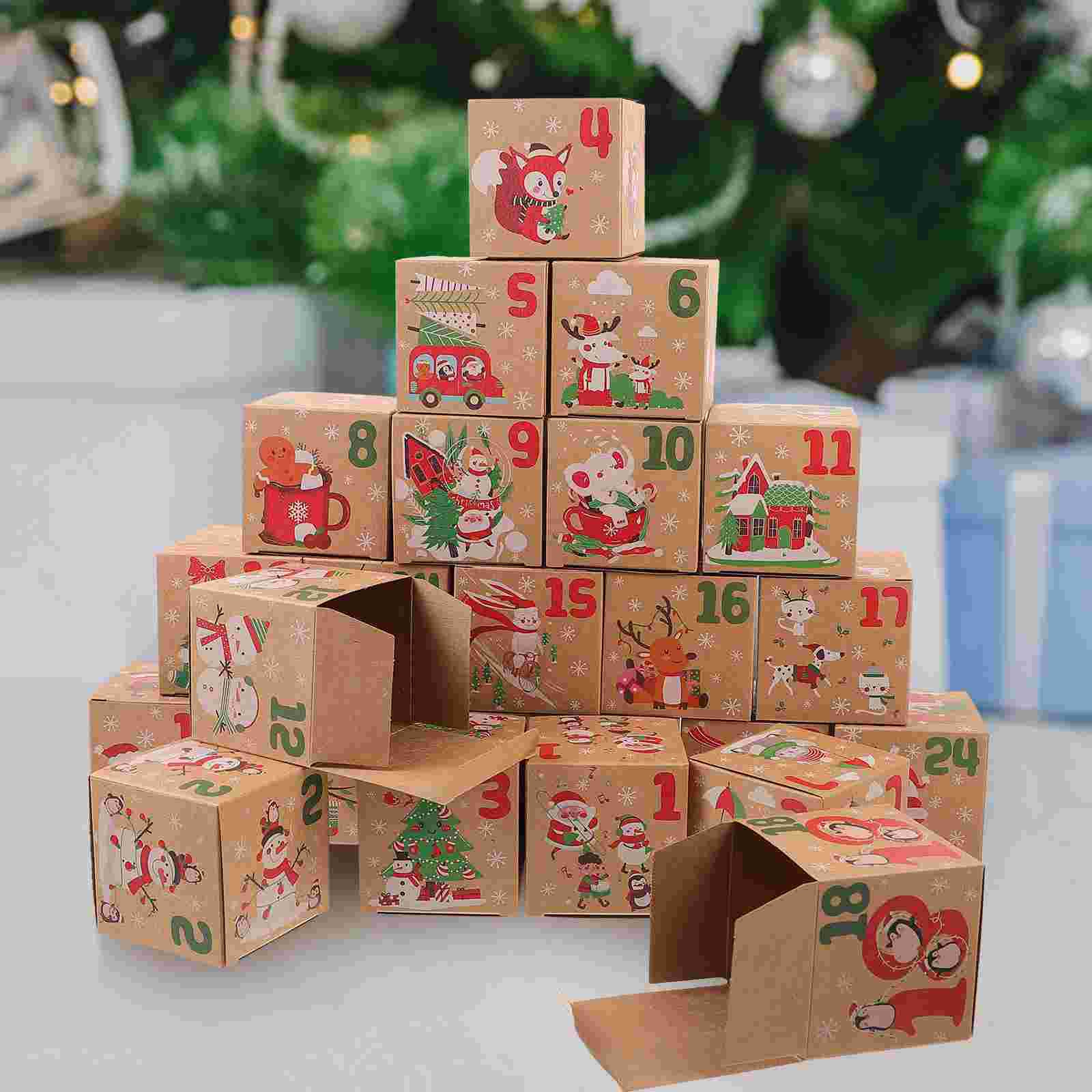 24pcs Countdown Treat Boxes Paper Gift Boxes Party Gift Wrapping Boxes Xmas Candy Boxes