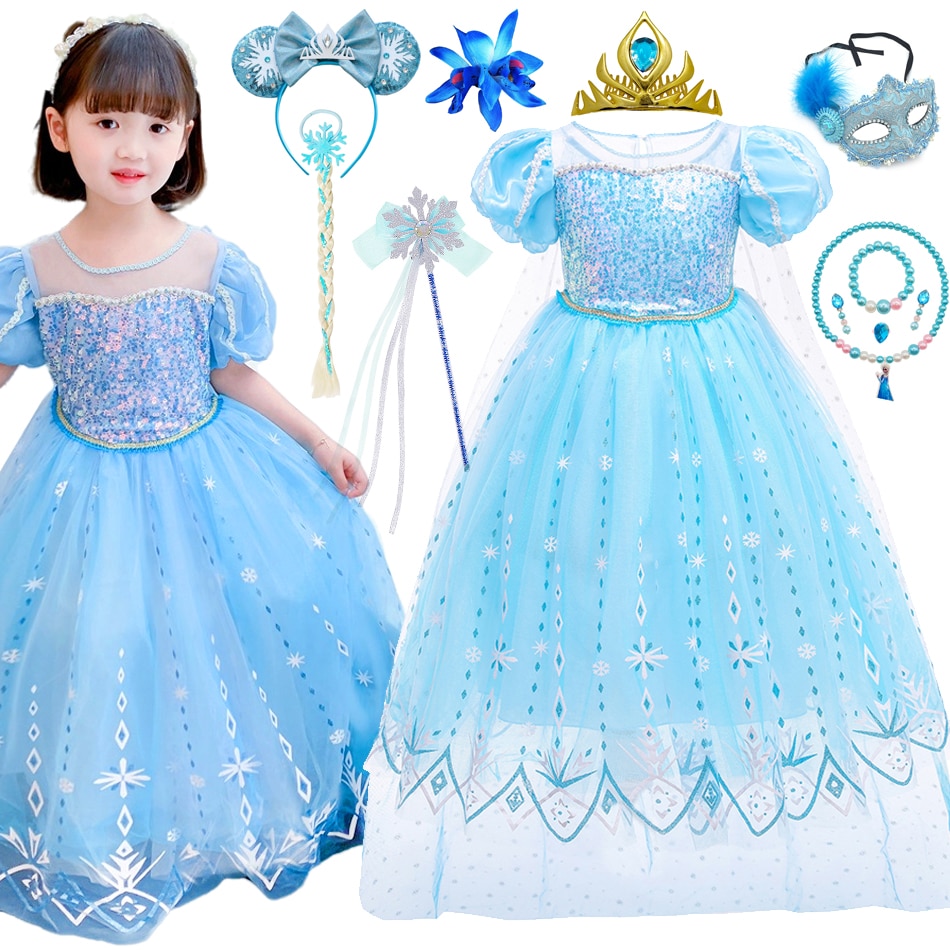 Girls Snow Queen Kids Elsa Costumes Girls 2023 Carnival Party Prom Gown Robe-Playing Children Clothing Frozen Princess Dress