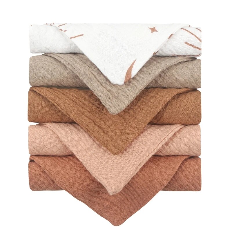 F62D Multi-Use Baby Towel Washcloth Toddler Burp Cloths Cotton Face Towel Soft Absorbent Teething Bib Sweat Absorb Cloth 5PCS