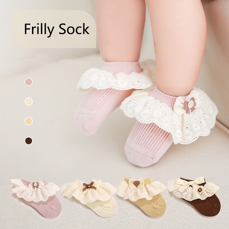 New Princess Girls Frilly Socks Lace Kids Ruffle Sock Bows Cute Infant Baby Socken Cotton Children's Casual Sock High Quali