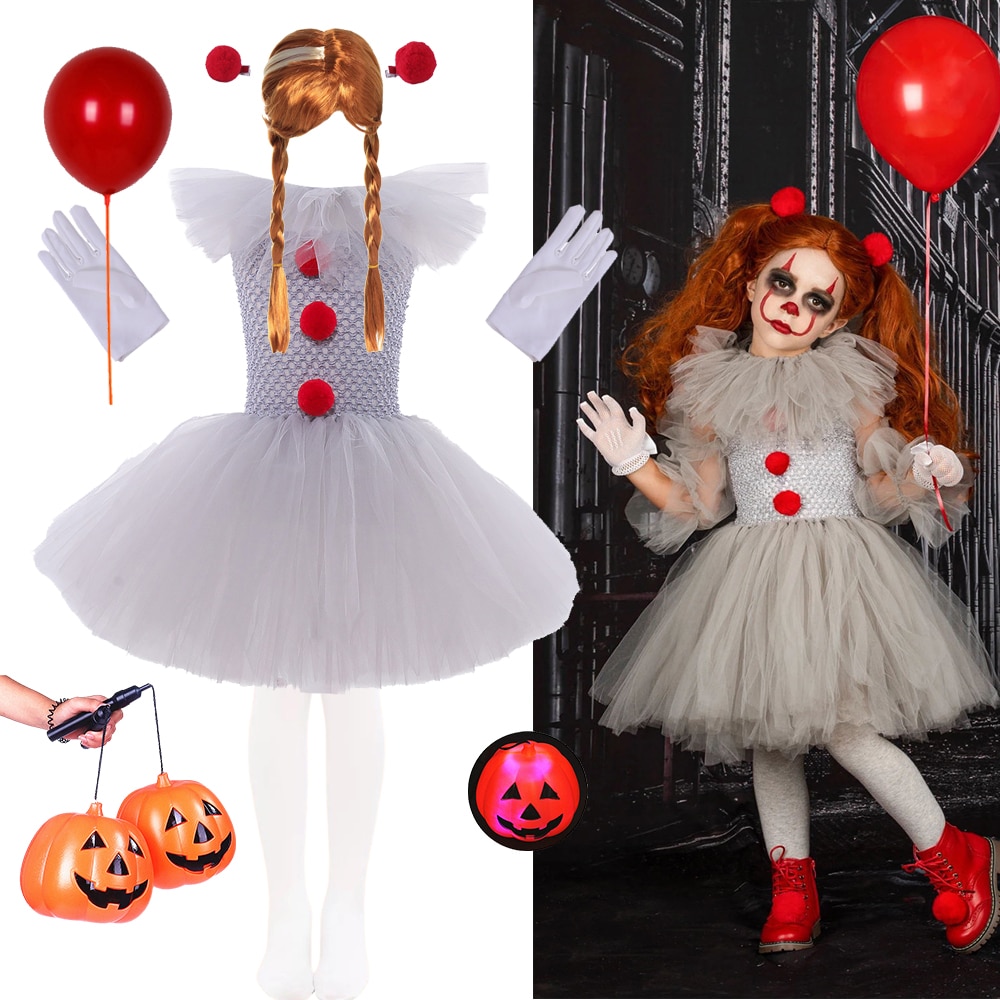 The Clown Returns Girls Cosplay Dress Clown Harley Ball Gown Halloween Carnival Easter Party Costume For Kids Dress Up Girl Set