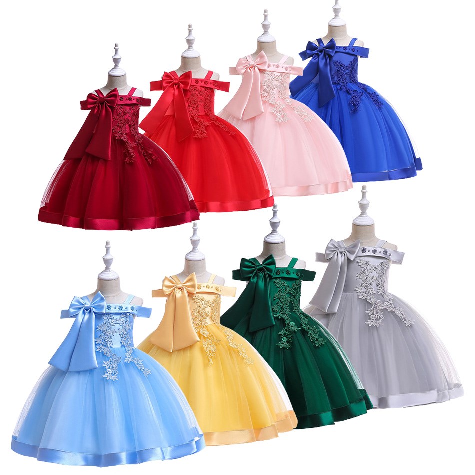 Girls Dresses Girls Temperament Sleeveless Bow Tuffa Off Shoulder Dress Girl Small Host Stage Walk Show Performance Costumes