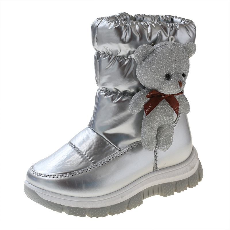 2023 Winter Children's plush and thick boys and girls' mid length bear snow boots