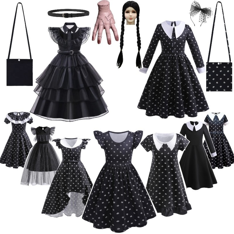 Wednesday Addams Costume Girl Black Gothic Children Dress Up Halloween Carnival Party Costumes Princess Wednesday Cosplay Dress