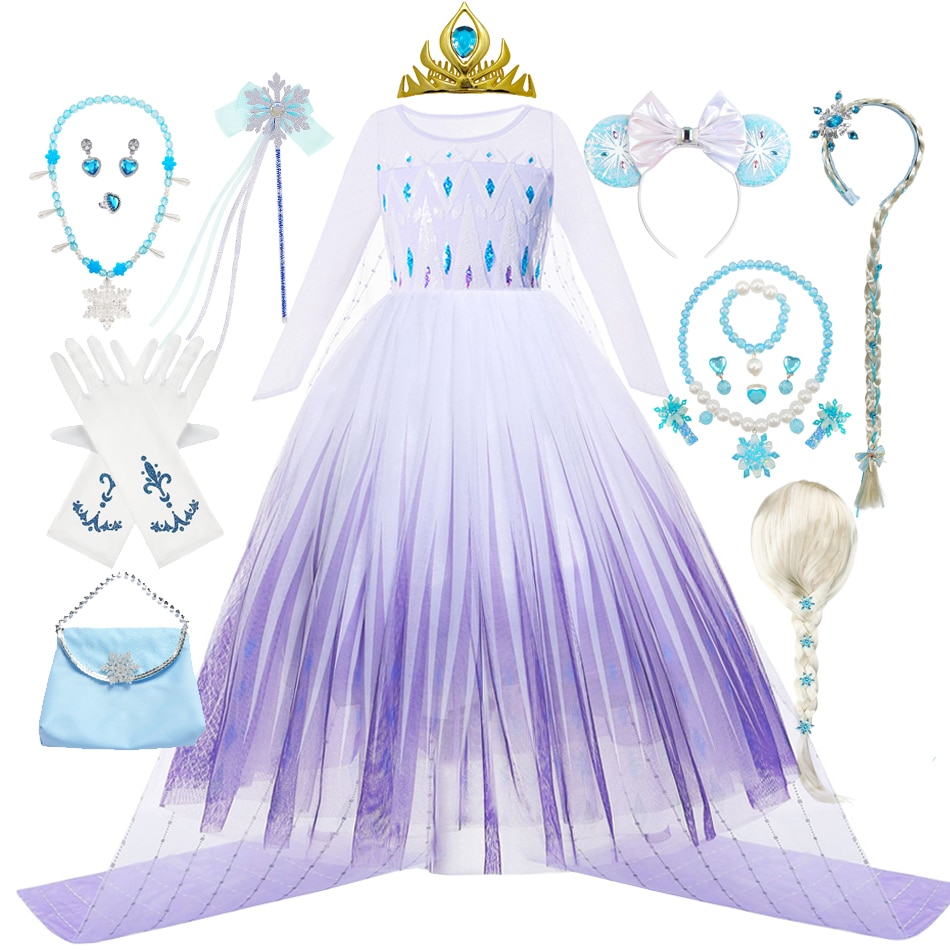 Children Snow Queen Dress Kids Party Flower Elsa Costume Girls Princess Wedding Clothes Christmas White Frozen Sequin Clothing
