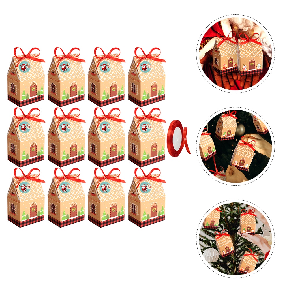 1 Set Xmas Candy Boxes Christmas Festival Treats Boxes Party Favors Candy Boxes with Number Stickers Ribbon