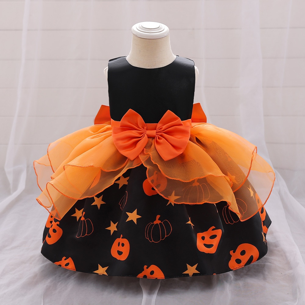 New Children's Halloween Little Witch Performance Dress Girl cosplay Sleeveless Gown Girls Pumpkin Makeup Ball Performance 