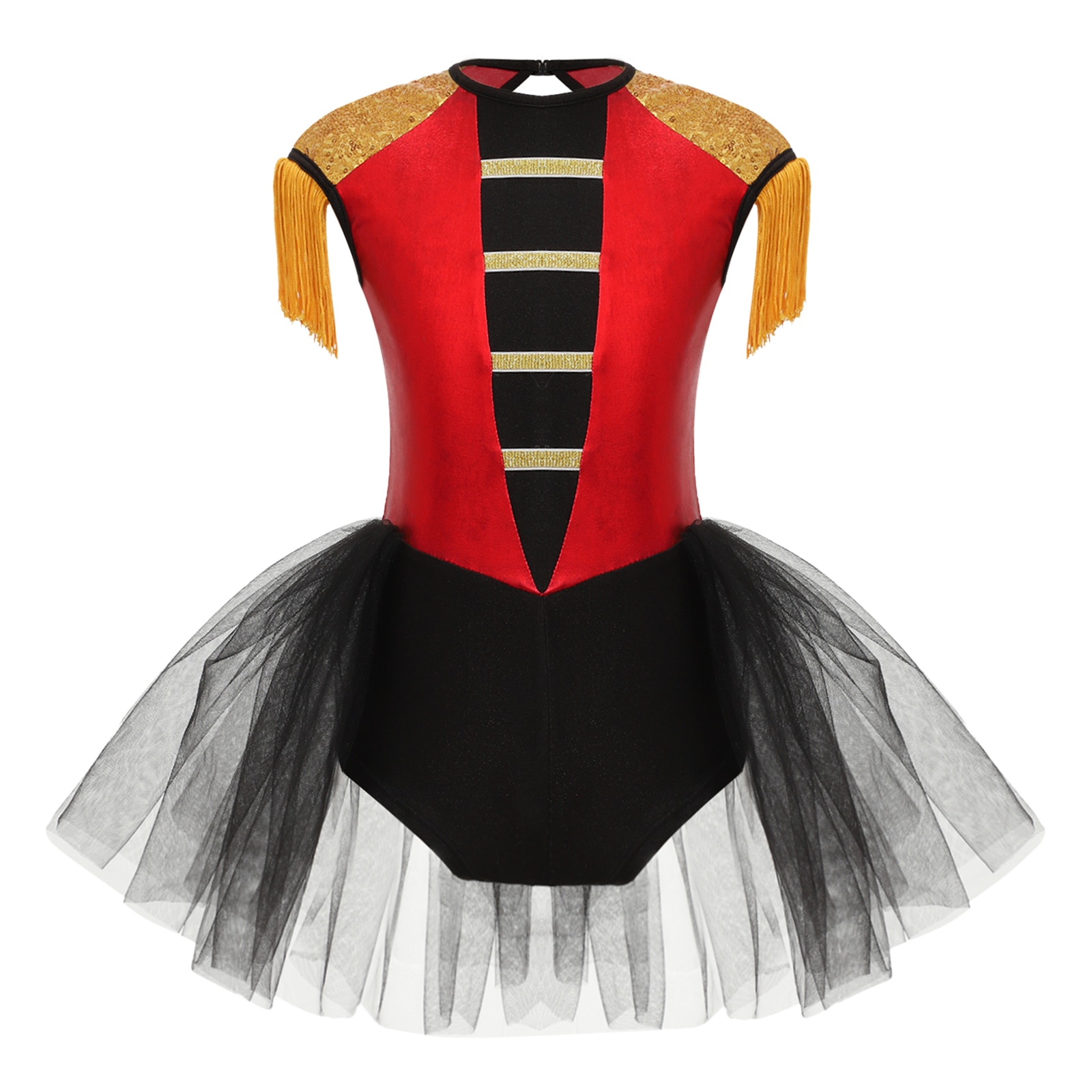 Halloween Kids Girls Circus Ringmaster Cosplay Costume Sleeveless Sequins Tassels Open Back Short Jumpsuit Unitard Dancewear
