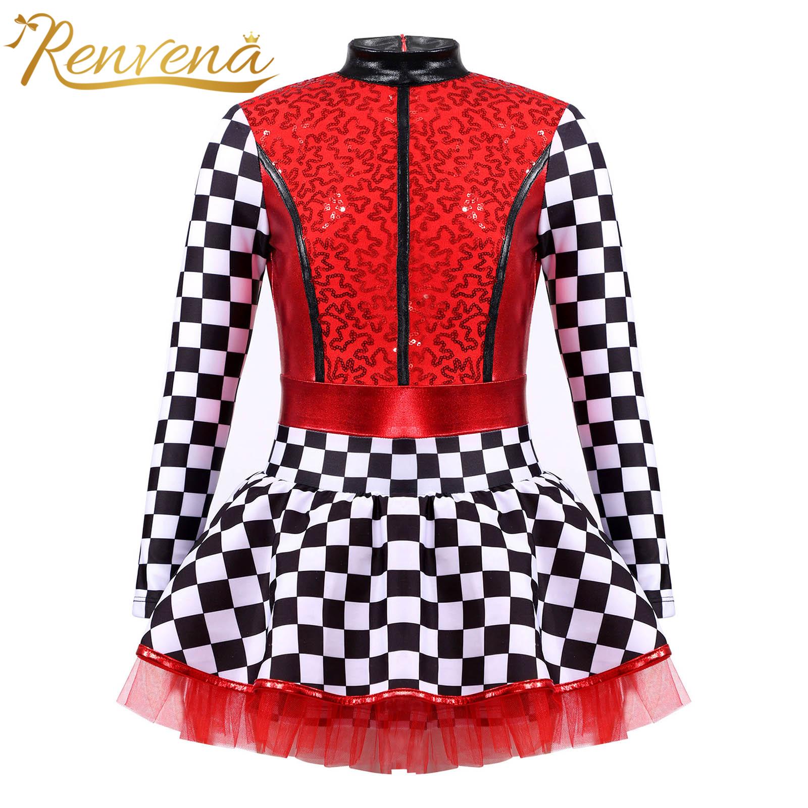 Kids Girls Race Car Driver Costume Children Sequins Tutu Leotards Dress Halloween Cosplay Racer Carnival Party Fancy Dress Up
