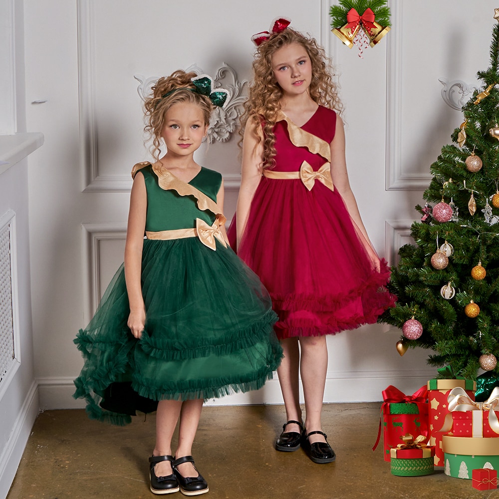 Christmas Party Dresses For Girls Children Costume Fluffy Trailing Princess Dress 3-10Y Kids Girl Formal Wedding Evening Vestido