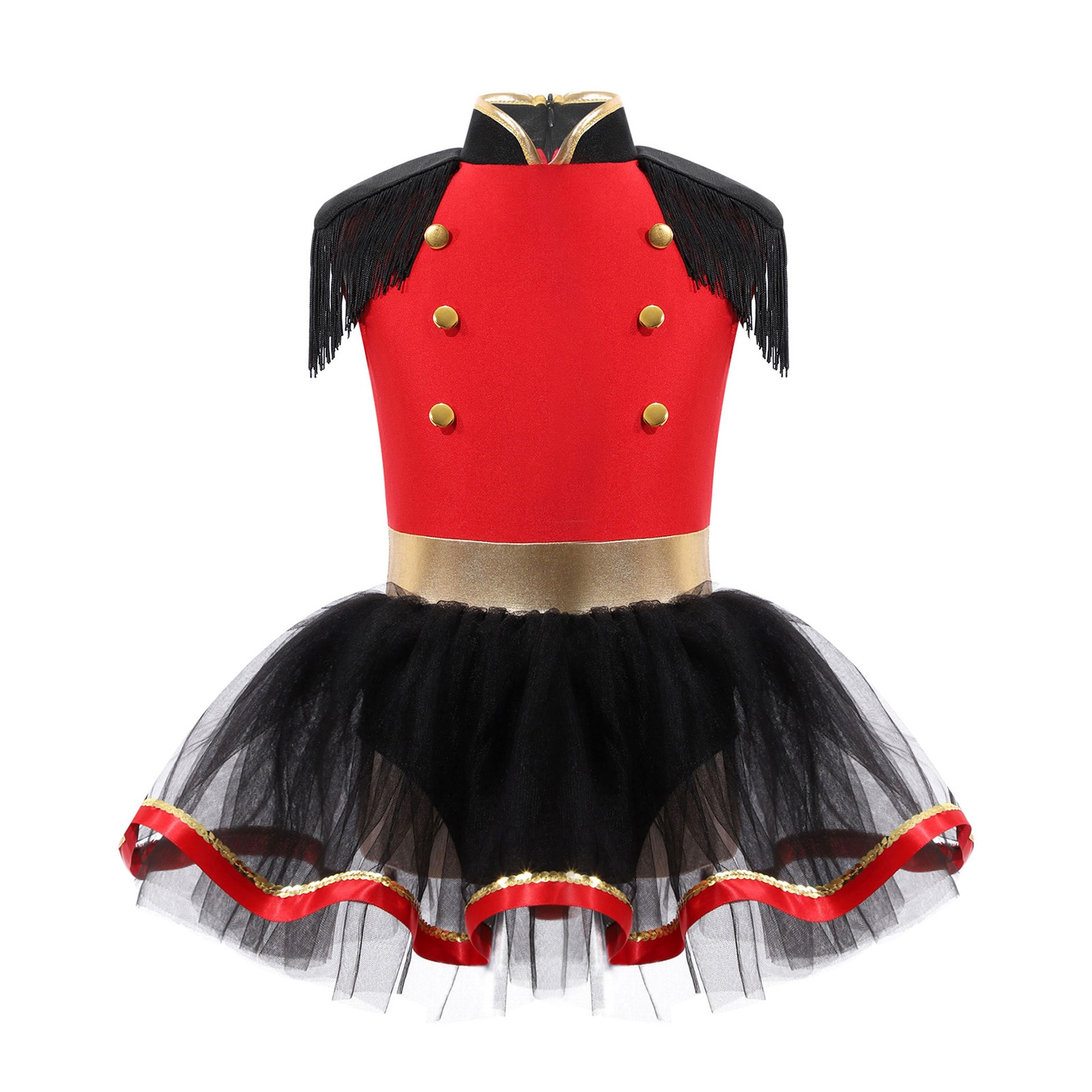 Kids Girls Marching Band Uniform Drum Major Costume Tassels Mesh Tutu Skirt Jumpsuit Drum Majorette Costume Performance Cosplay