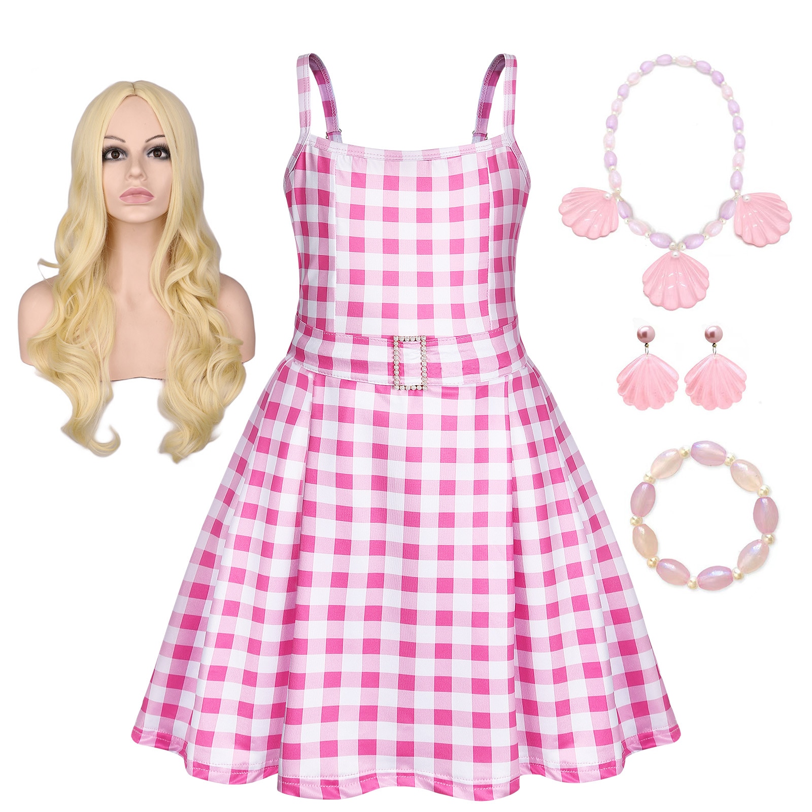 Jurebecia Girls Pink Costume Dress Margot Robbie Movie Cosplay Outfit Toddler Halloween Party Dress Up