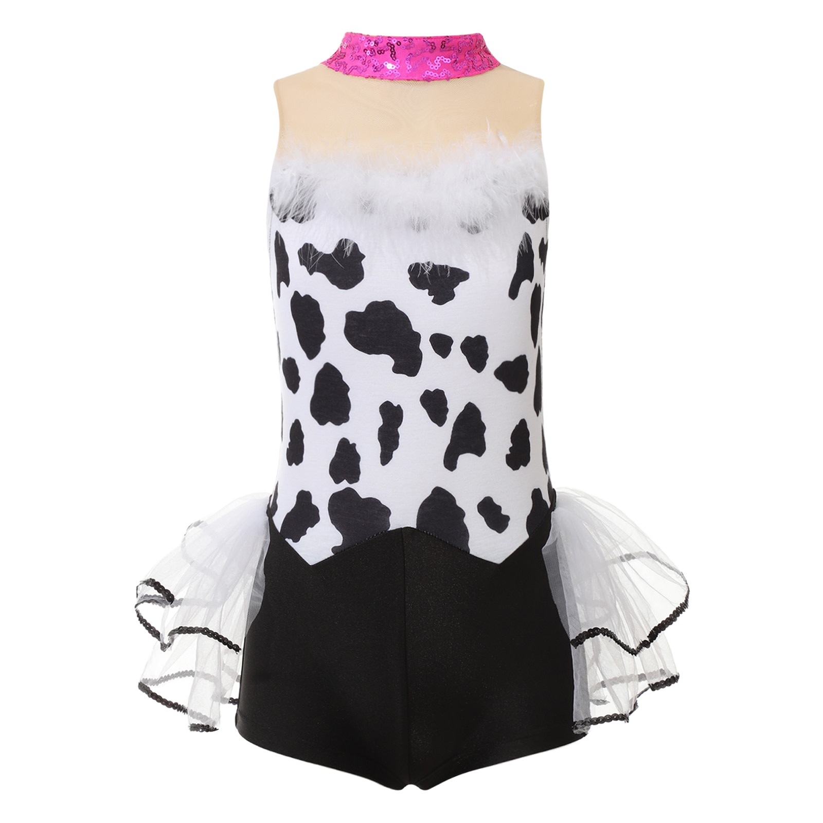 2023 Halloween Kids Girls Cowgirl Cosplay Costume Sleeveless Jumpsuit Fashion Keyhole Back Cow Print Mesh Peplum Short Bodysuit