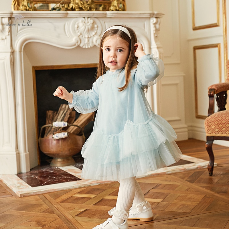 Dave Bella Girl's Dress Children's 2023 New Autumn Princess Dress Charm Sweet Classy Lovely Mesh Fashion Party Outdoor