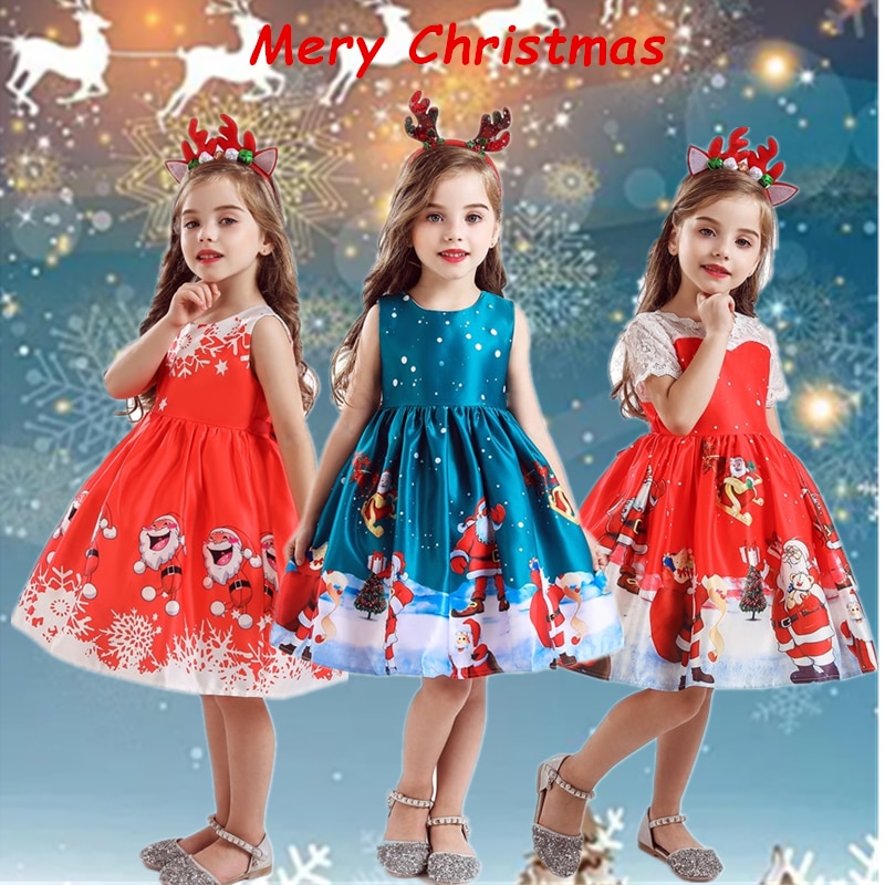 Christmas Dress for Girls 4-10 Years Elegant Kids Princess Party Dresses Red Santa Claus Holiday Costumes New Year Prom Dress