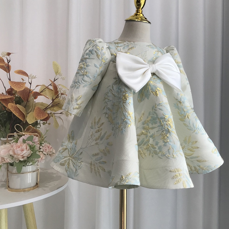 Baby Girls Satin Princess Dress Child Vintage Elegant Bow Floral Vestido Skirt Party Pageant Birthday Baby Clothes 1-10Y