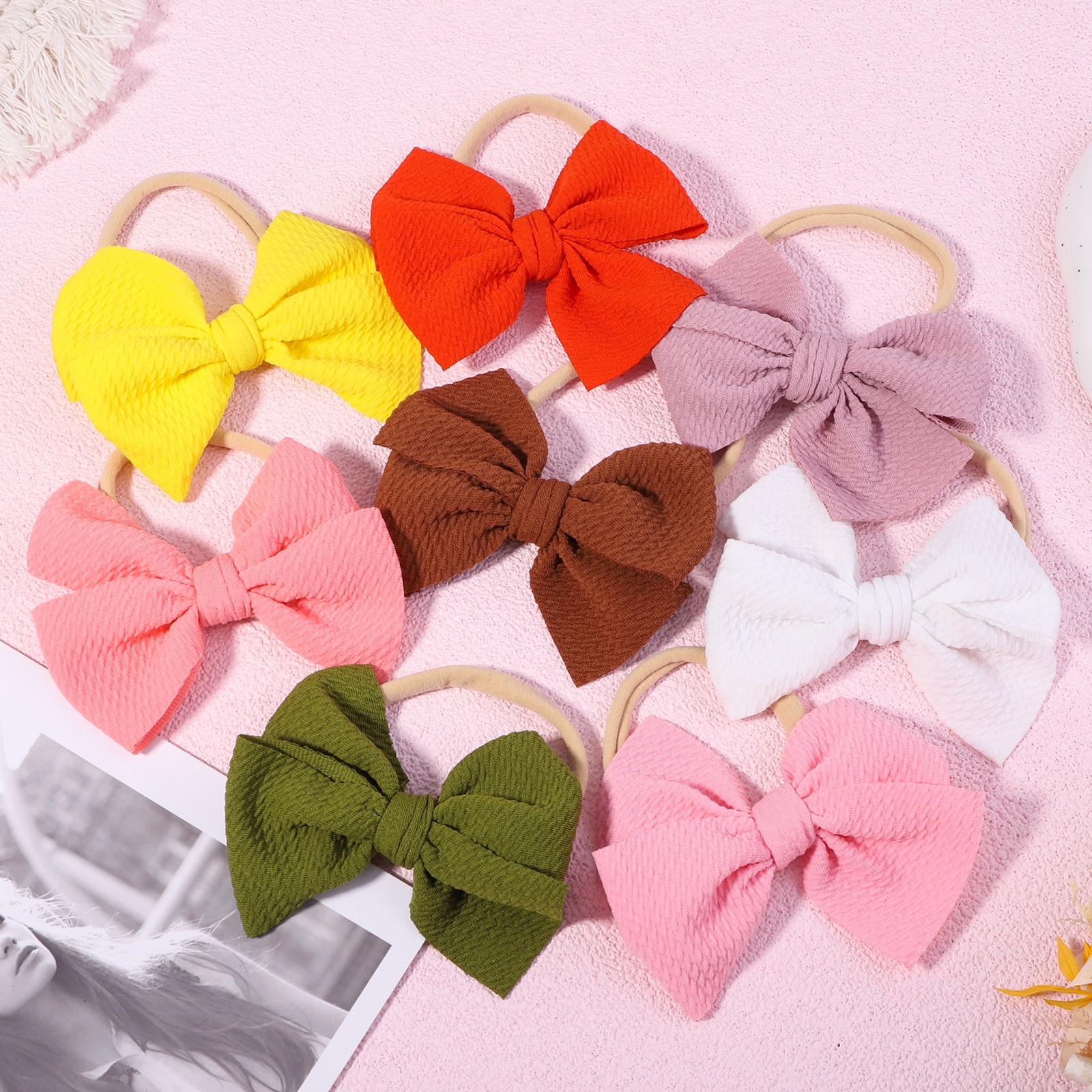 1pcs Spring Summer Solid Color Baby Headband Soft Bow Girl Head Band Nylon Elastic Hairband Newborn Kids ToddlerHair Accessories