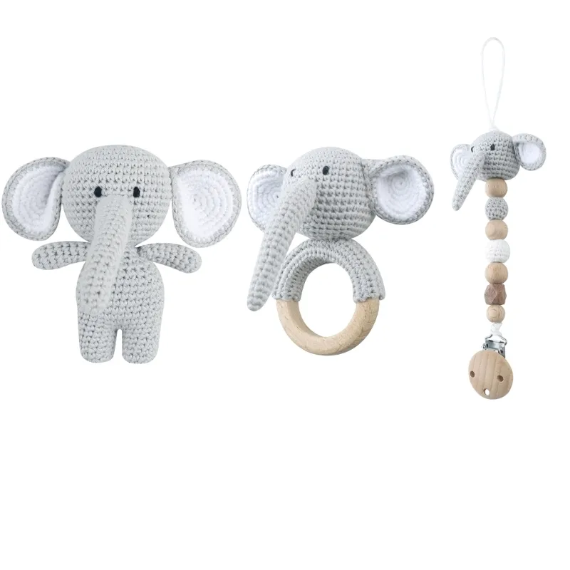 Pacifier Chain Set Include Pacifier Clip Holder Chain Baby Teether Raffle-Bells Crochet Baby Shower Gift for Infant